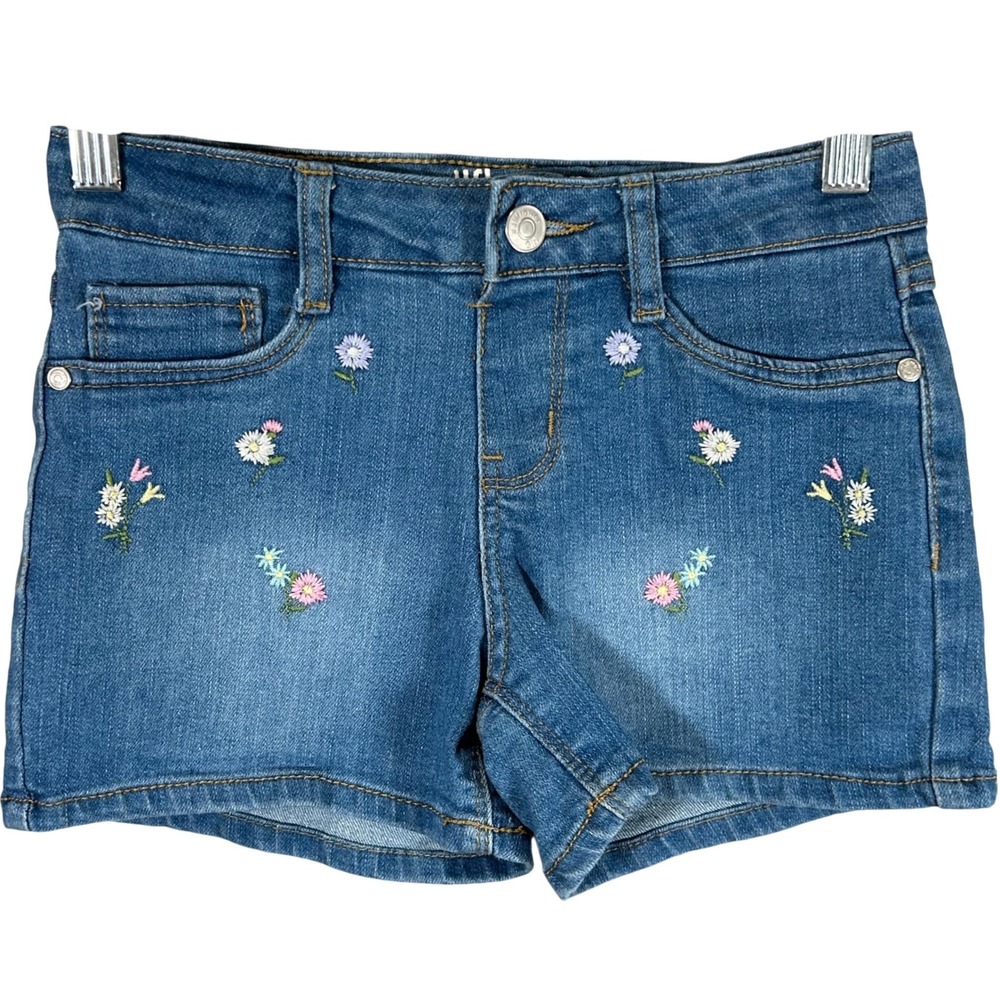 Wallflower Girl Kids Denim Shorts Medium Wash Floral Embroidered Size 10